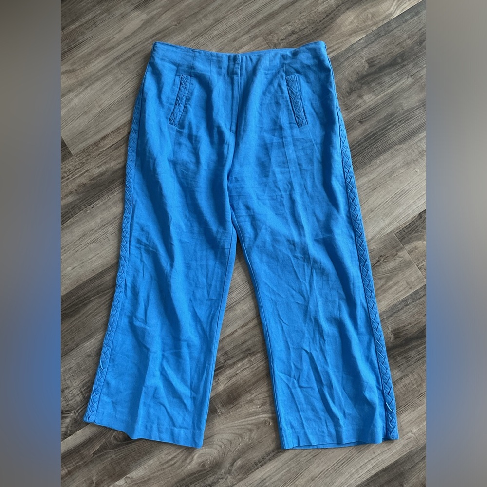 Jason Wu Linen Blend Braided High Waist Wide Pants Blue